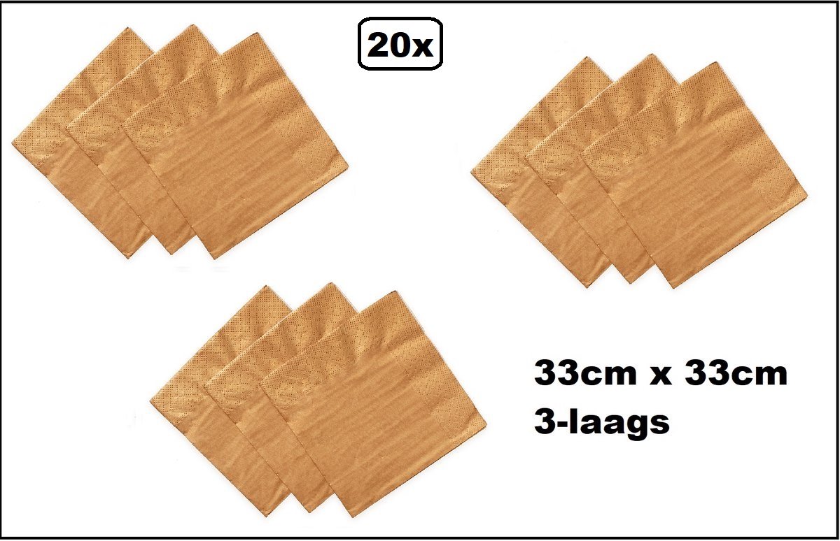 20 stuks Servetten rose goud 33cm x 33cm - 3 laags - Cocktail servet diner eten knoeien restaurant BBQ thema feest verjaardag feest