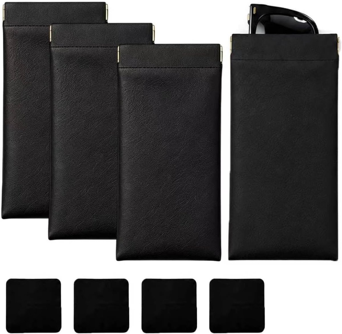 Zachte brillenkoker set van 4, PU-lederen brillenetui met poetsdoek, beschermhoes voor brillen, ideaal voor dames en heren
