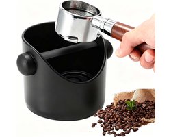Afklopcontainer voor koffieset, koffiespecialiteiten en koffieaccessoires, zwart, met antislip bodem en uitneembare stamperstang van rubber