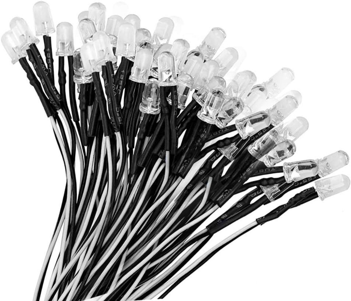 50 Stuks Vooraf Geconnecteerde 5mm LED Lampen, 12V Diode Verlichting, Koud Wit Licht