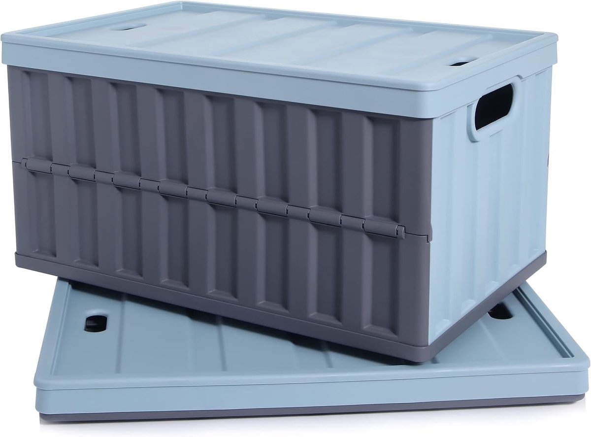 Set van 2 Vouwbare Opbergdozen van 64L met Deksel voor Camping, Badkamer en Keuken - Ideaal voor Organiseren van Grote Zware Voorwerpen