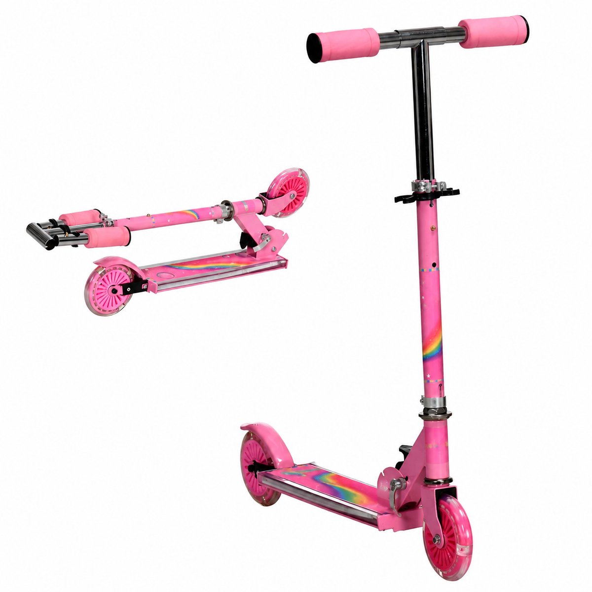 ECTEATOY® Kinderstep - Stuntstep met LED Licht en Muziek - Opvouwbare - Verstelbaar Stuur - van 3 tot 7 Jaar (max. 50 kg) - Roze