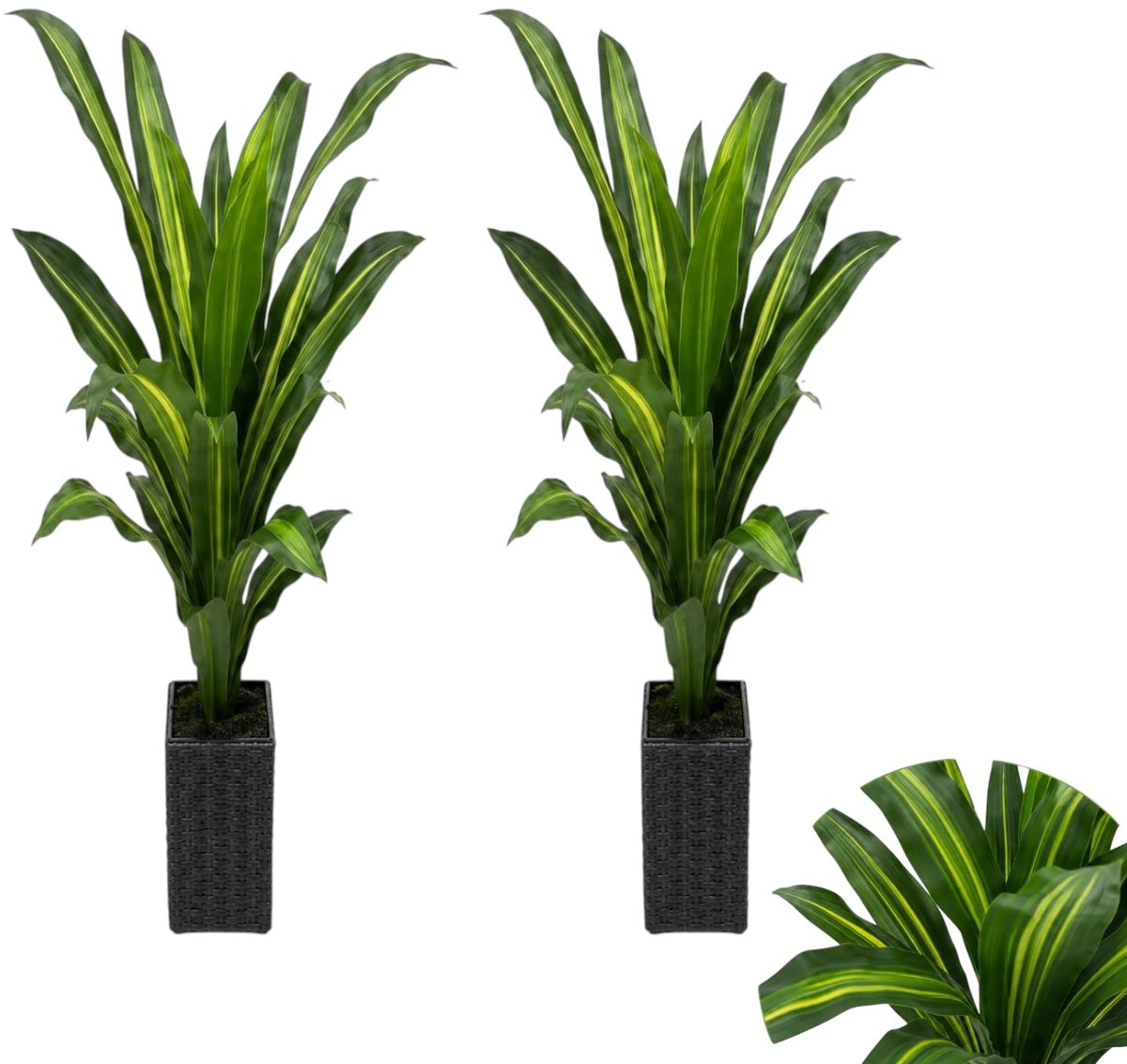 Danky Kunstmatige vioolbladvijg (Ficus Lyrata) - Onderhoudsvrij, hoeft niet bewaterd te worden - Geschikt voor binnendecoratie - Zwarte pot - 95 cm hoog