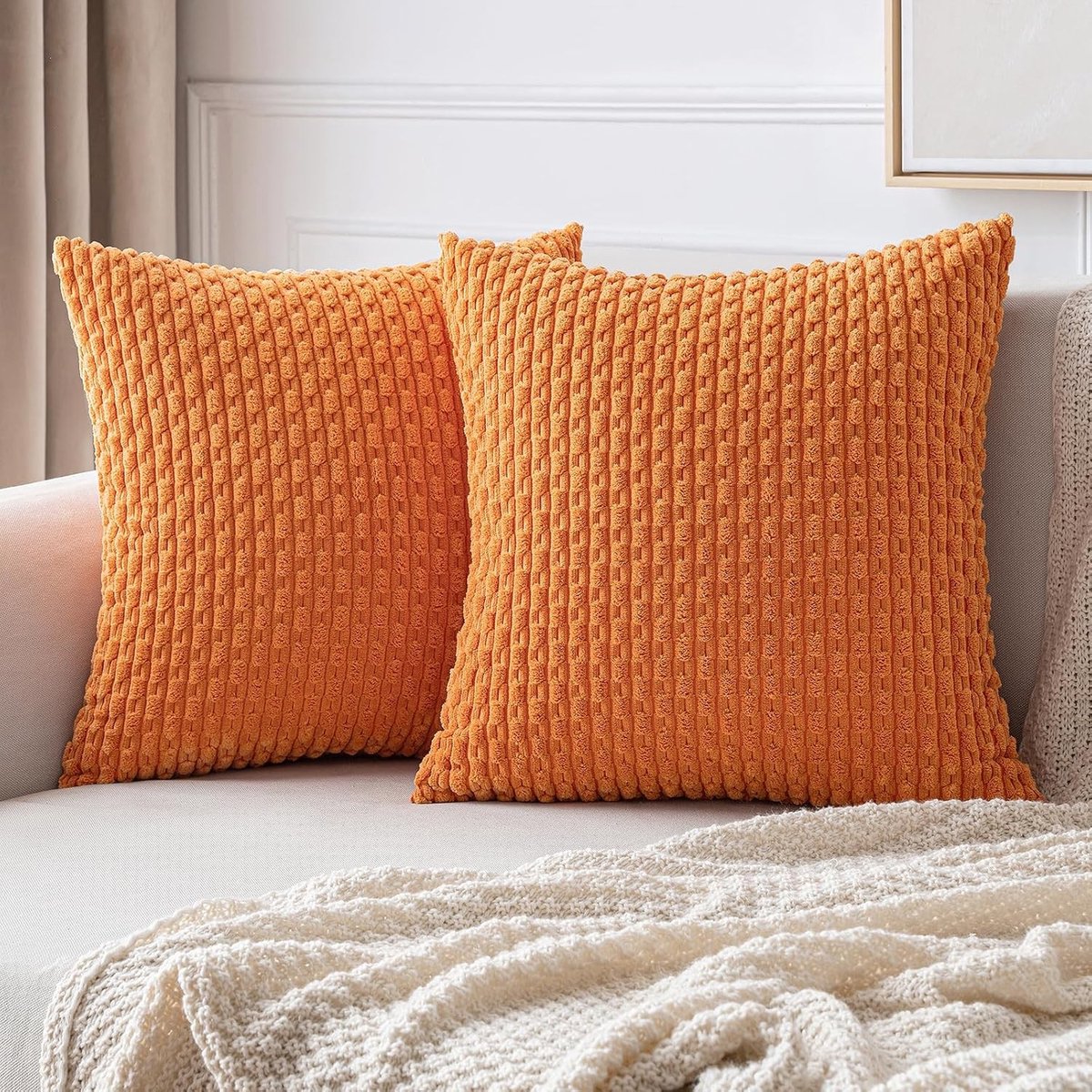 Decoratieve Velvet Kussenhoezen voor Sofa en Stoelen - Zachte Vierkante Kussens met Onzichtbare Rits - 40x40 cm - Set van 2 - Oranje Kleur voor Woonkamer en Slaapkamer