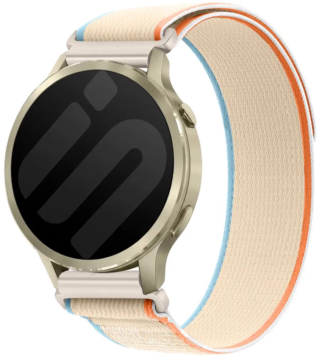 Strap-it Nylon Trail bandje geschikt voor Garmin Vivoactive 6 / 5 / 3 / Vivomove / 3 / HR / Style / Luxe / Sport / Trend / Forerunner 645 / 570 / 245 / 170 / 165 / 70 / 55 / Venu / SQ / SQ2 / 2 Plus / Approach S12 / S40 / S42 / S44 / S50 - Creme