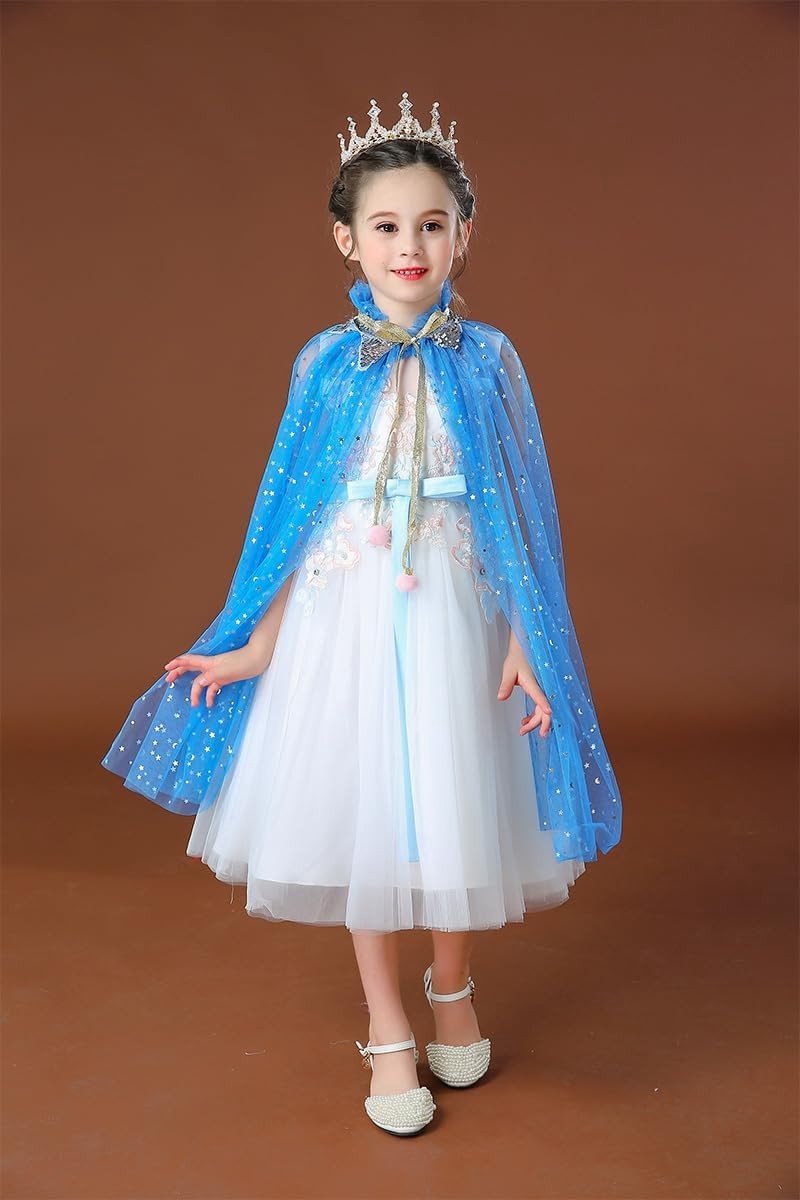 Kleurrijke Prinsessenmantel voor Meisjes, Glinsterende Pailletten en Tule, Feestelijke Kostuum voor Halloween en Carnavals, Geschikt voor 3-8 Jaar, Donkerblauw