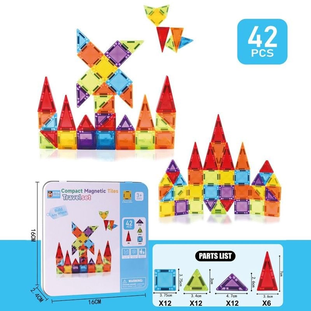 Flero Magnetische Tegels - Constructiespeelgoed - 42 Stuks - Met Opbergblik - Montessori Speelgoed Vanaf 3 Jaar - Educatief Montessori Speelgoed, Speelgoed zonder Scherm, Verjaardagscadeau, Sinterklaascadeau, Kerstcadeau voor Jongens en Meisjes