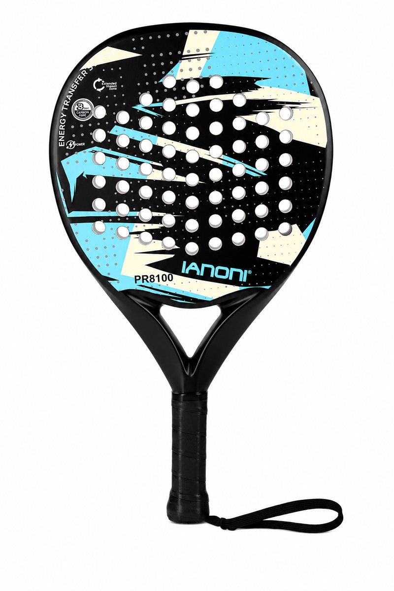 IANONI PR8100 Padel Racket – Carbon Fiber 3-Layer – Power & Controle – Anti-Slip Grip – Unisex – Inclusief Polsband - Blauw Zwart Geel
