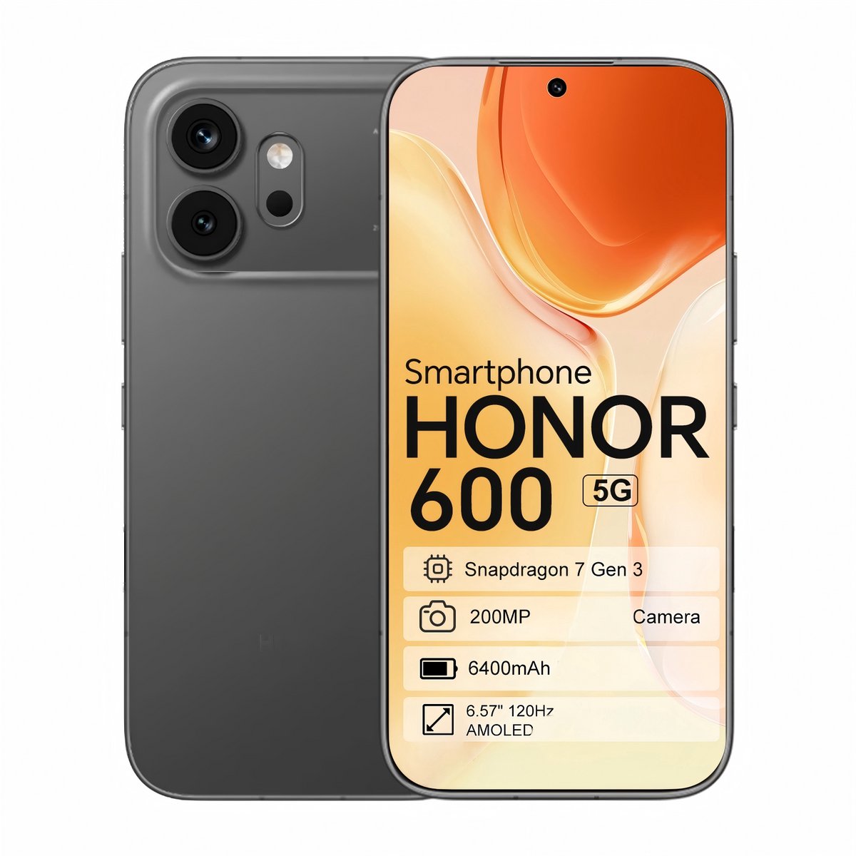 HONOR 600 Zwart – 5G Smartphone – 8GB 256GB – 6400mAh – IP69K – 200MP OIS Camera
