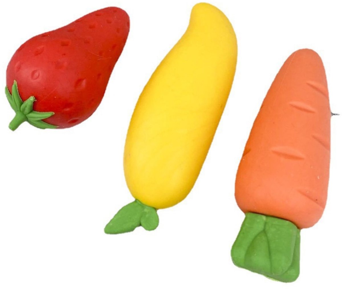Gummen - 3 stuks - 8+7,5+6cm - Fruitgum - Potloodgum - Schrijfgum - Correctiegum - Woordgum - Wisblok - Schoolgum - Grote gum - Reuzefruitgum - Geschikt voor schoolbenodigdheden en thuisgebruik, inclusief aardbei-, mango- en wortelpatronen.
