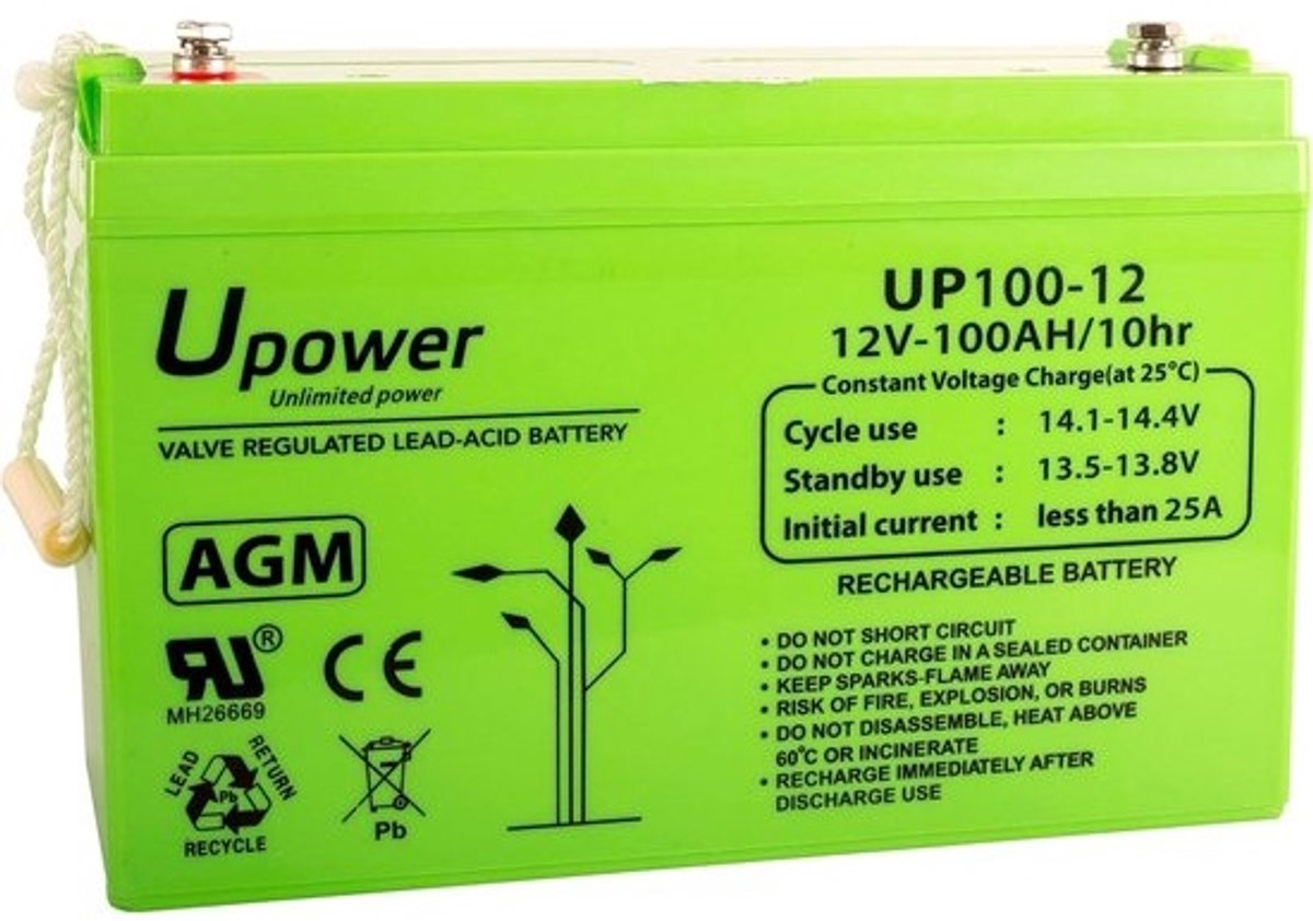 AGM Batterij - Oplaadbare Accu - Universeel Gebruik - Onderhoudsvrij en Verzegeld - 12V 100Ah