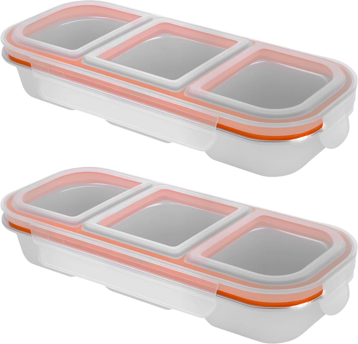 2 Stuks RVS Lunchboxen – Herbruikbare Vershoudbakjes met Deksel en Vakken, Lunchcontainers voor Werk, School en Picknick - Drie delen