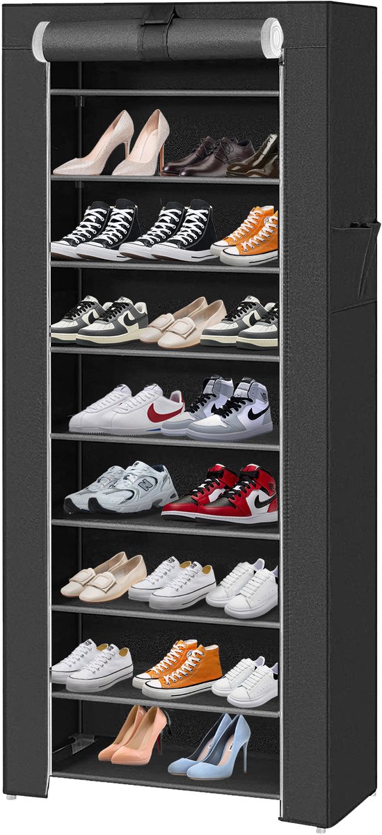 PIPIPOXER Schoenenkast -Ruimtebesparend schoenenrek - schoenen Modulaire Schoenenkast - Schoenenrek opbergdoos - Schoenenorganizer - 10 verdiepingen- 60 x 30 x 160 cm - Zwart