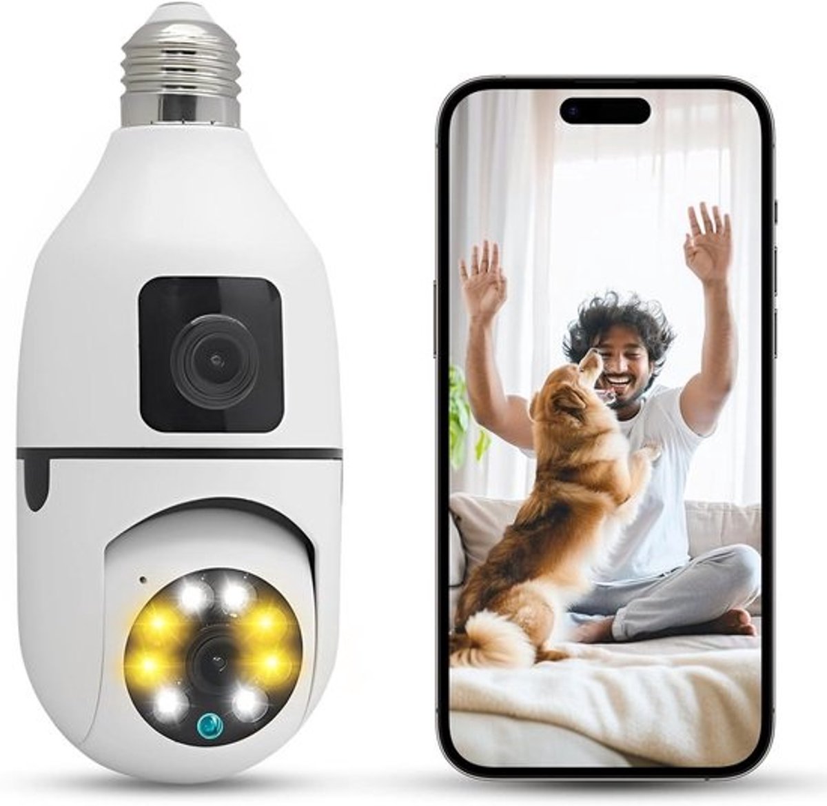 Gloeilamp Beveiligingscamera - Draadloze Camera Wifi - Home Security - Spot Light Bewegingsdetectie - 152 x 76 cm - Wit