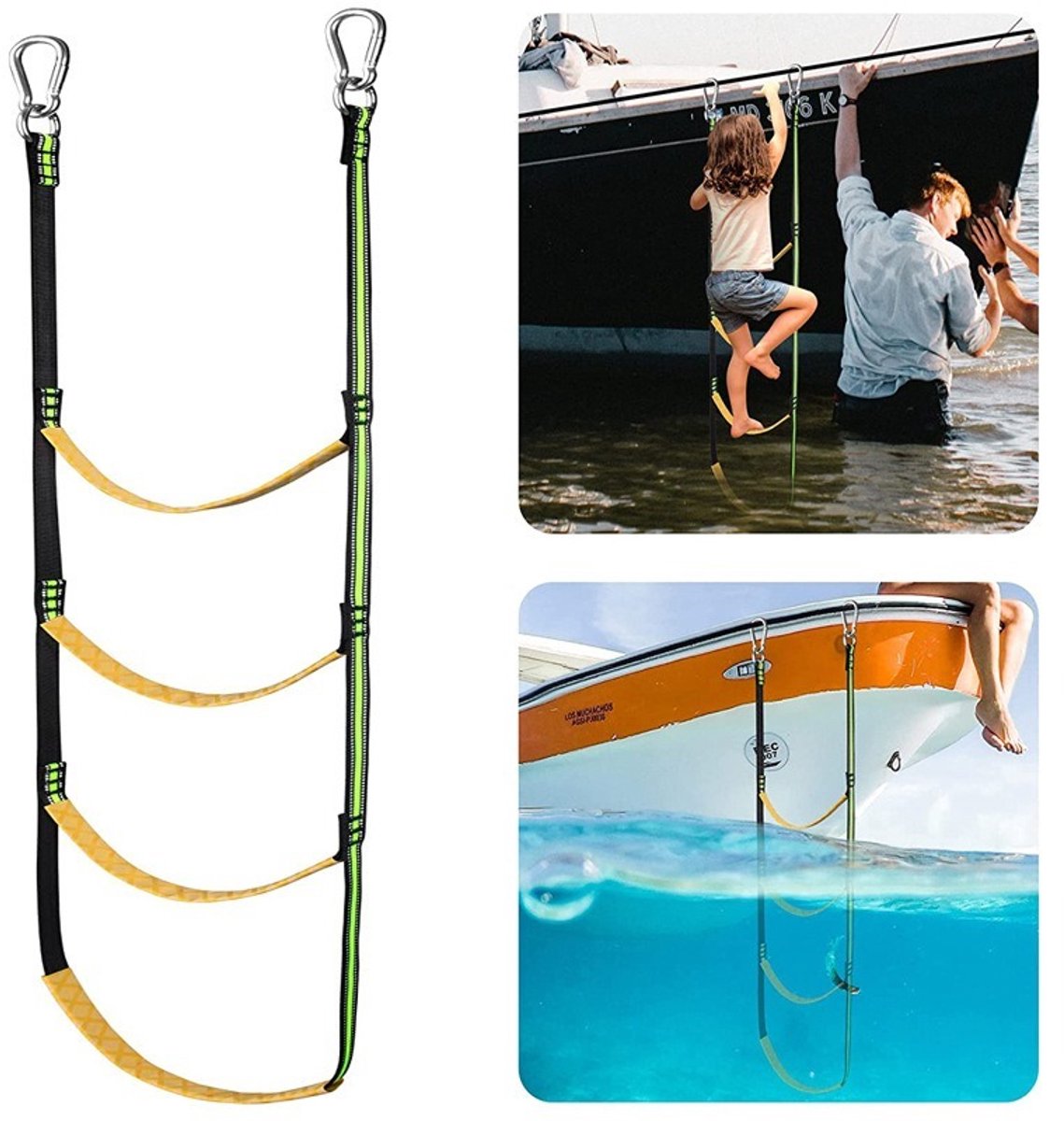 Fluorescerend Groene Rubberboot Kajak Ladder - 5 Treden: Gemakkelijk aan Boord Klimmen