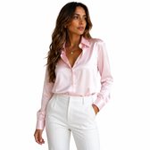 Satijnen Dames Blouse - Overhemd - Roze - Linnen
