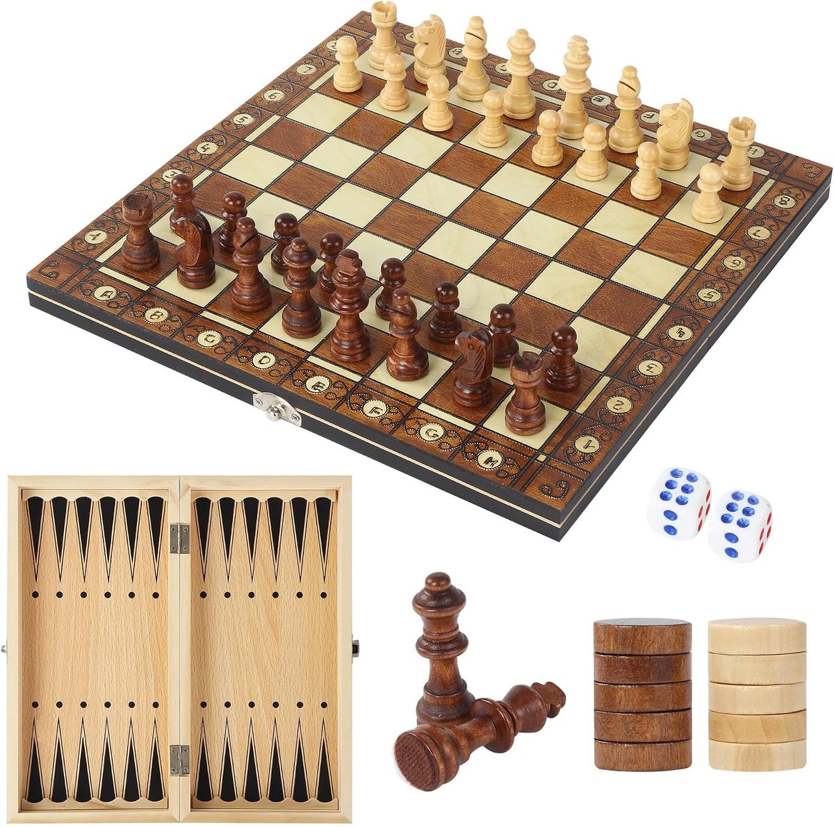 3-In-1 Magnetisch Houten Schaakspel - Houten Magnetisch Schaakbord - Educatieve Speelgoedsets - Inclusief Opbergkoffer