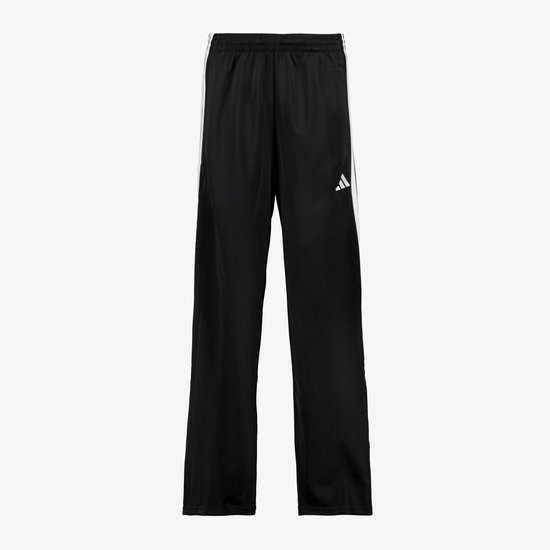 Zwarte Adidas joggingbroek voor dames met witte strepen aan de zijkanten en een Adidas logo.