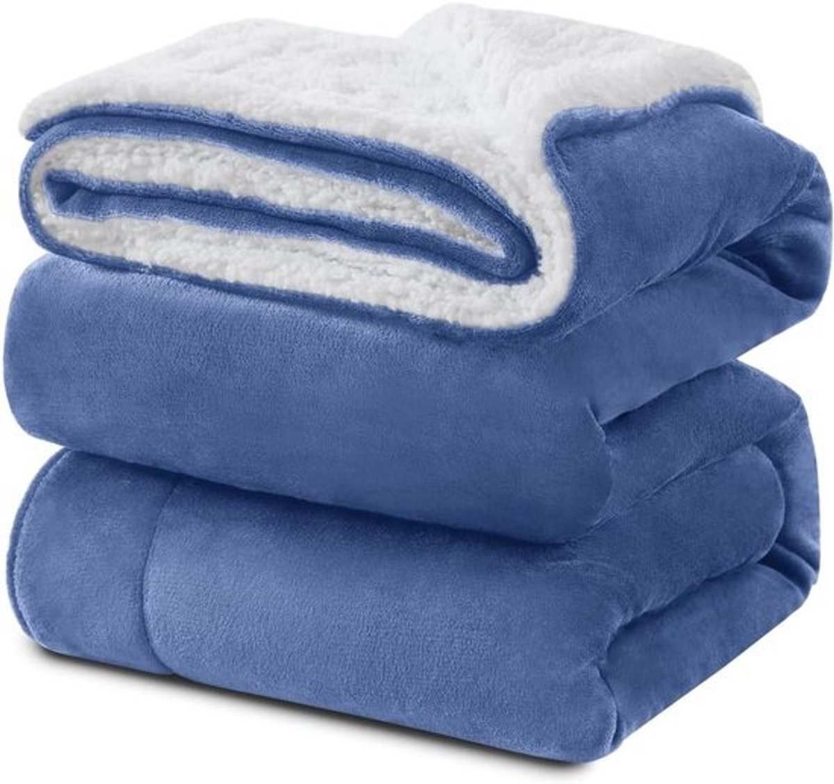 Sherpa Knuffeldeken - Fleece Deken Pluche - Bed en Bank - Dubbelzijdig Ontwerp - 274 x 229 cm - Blauw