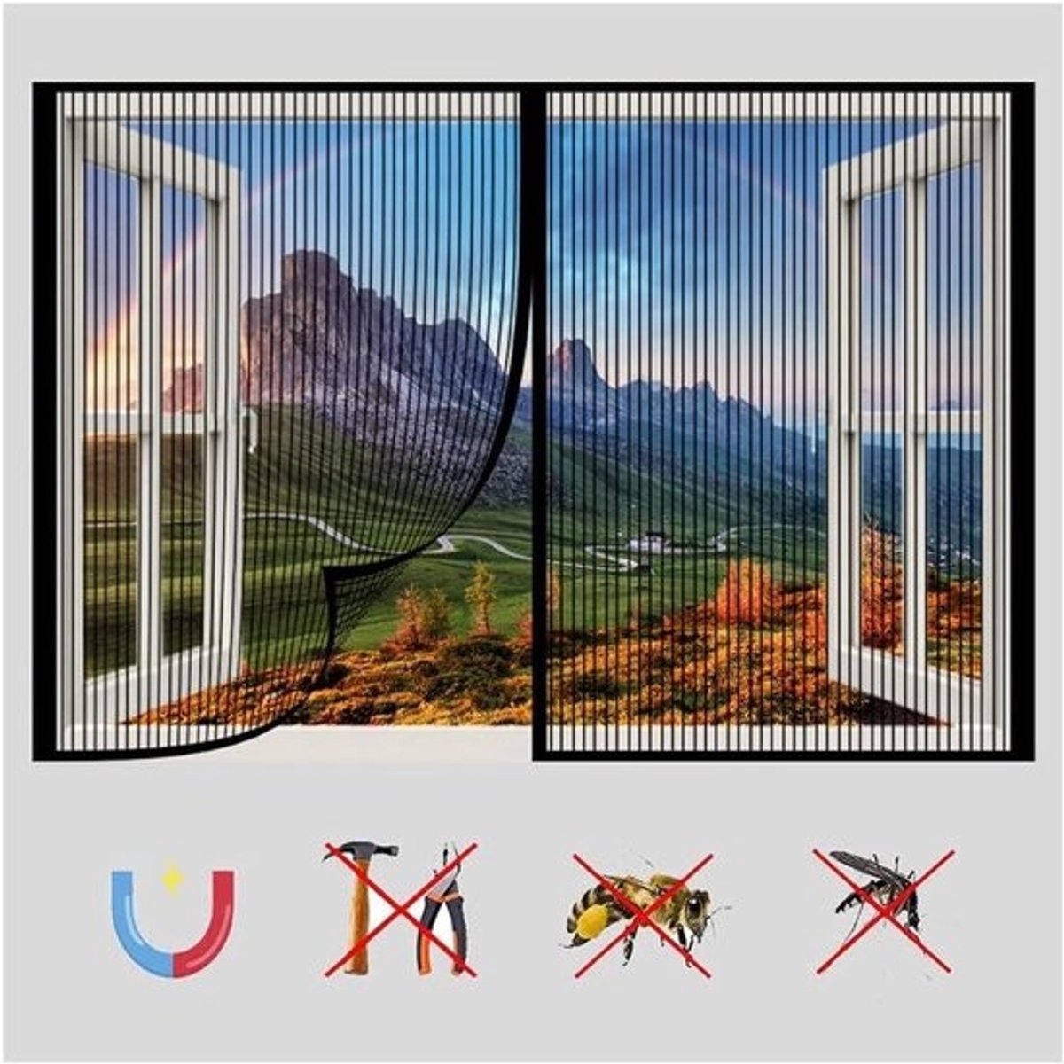 Insectenhor Raam - Vliegenraam Muggenhor - Insecten Buiten Houden - Zonder Boren - 145x165cm - Zwart