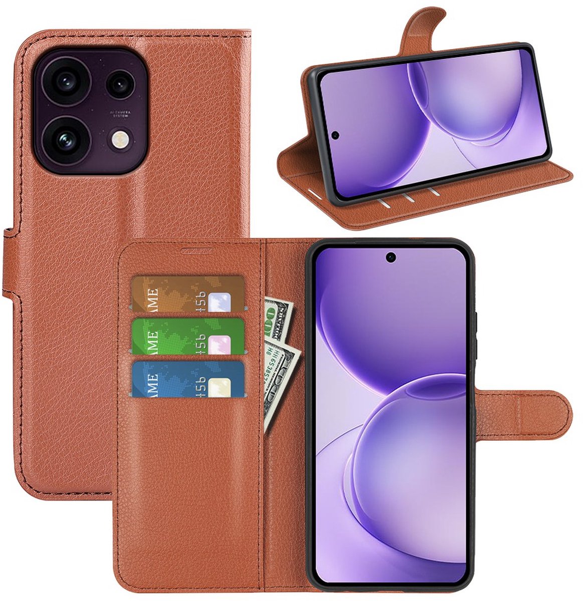 MobyDefend Hoesje - Geschikt voor Oppo Reno16 F/FS - Kunstleren Wallet Book Case (Sluiting Voorkant) - Bruin