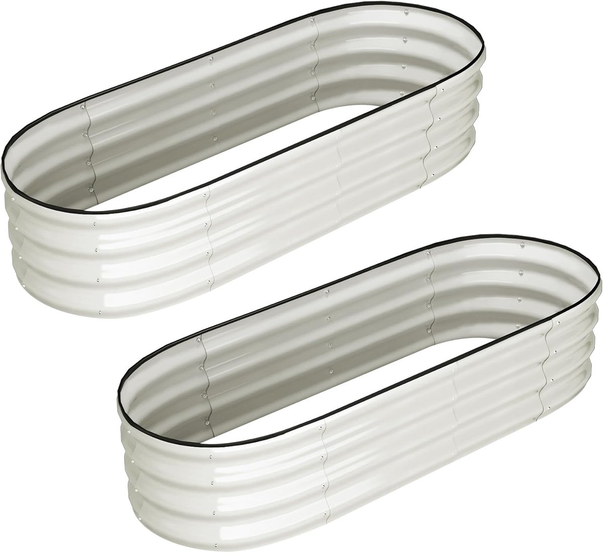 Set van 2 Moestuinbakken - Metalen Verhoogde Plantenbakken - 138 x 61 x 31 cm - beige- Gegalvaniseerd Staal met Rubberen Beschermrand