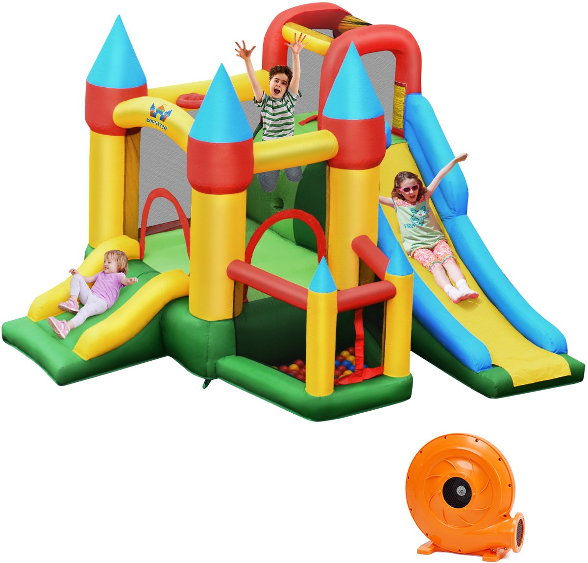 SureDeal® - Kussen - Opblaasbaar Springkasteel - Luchtblazer Glijbanen Springkasteel - Kinderen Kleurrijk - 330x300x210 cm - Kleurrijk