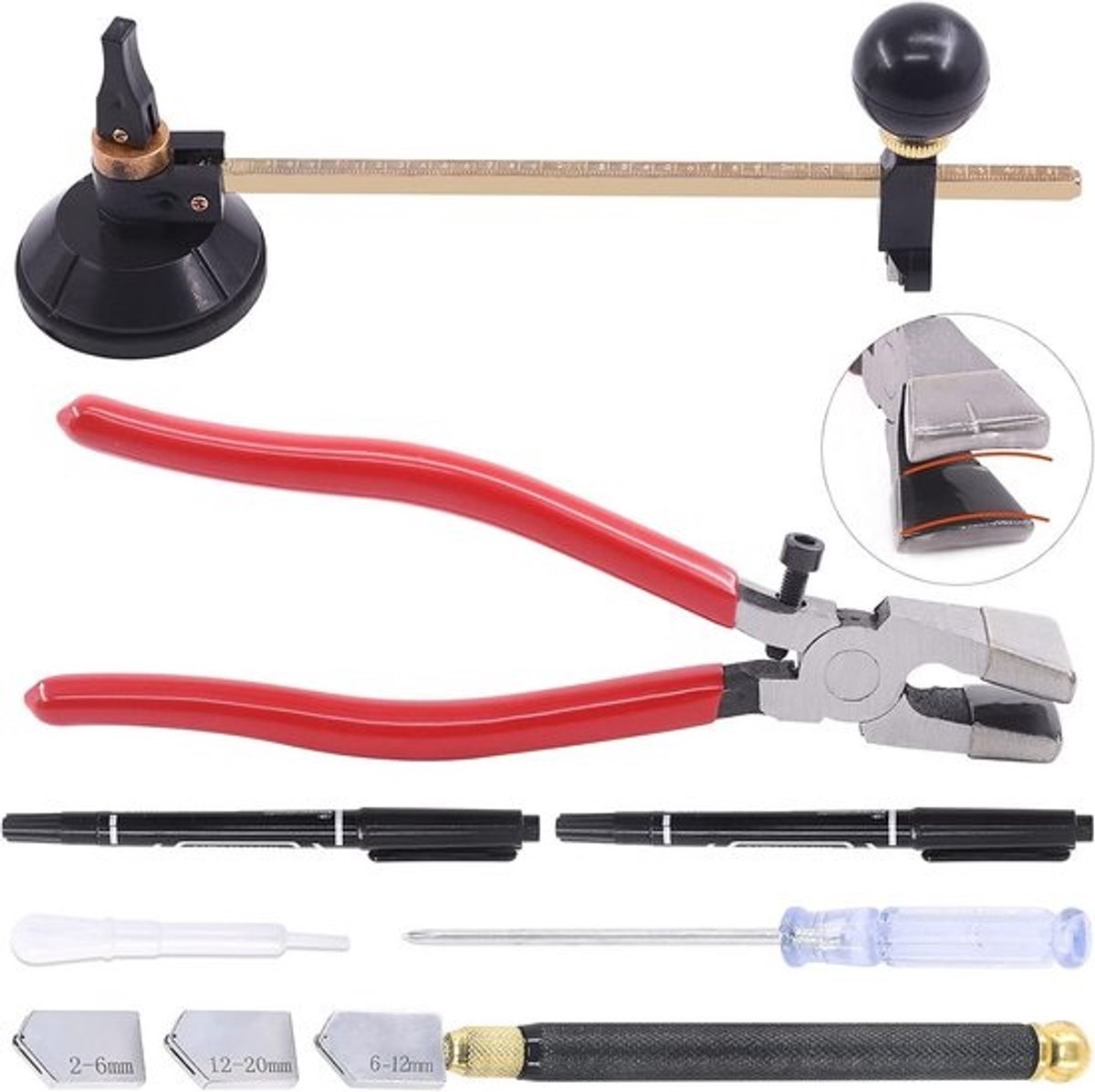 Professionele Glas Snijder Set Cirkelbaar en Rechte Lijnen - Deluxe Gereedschap met Zuignap