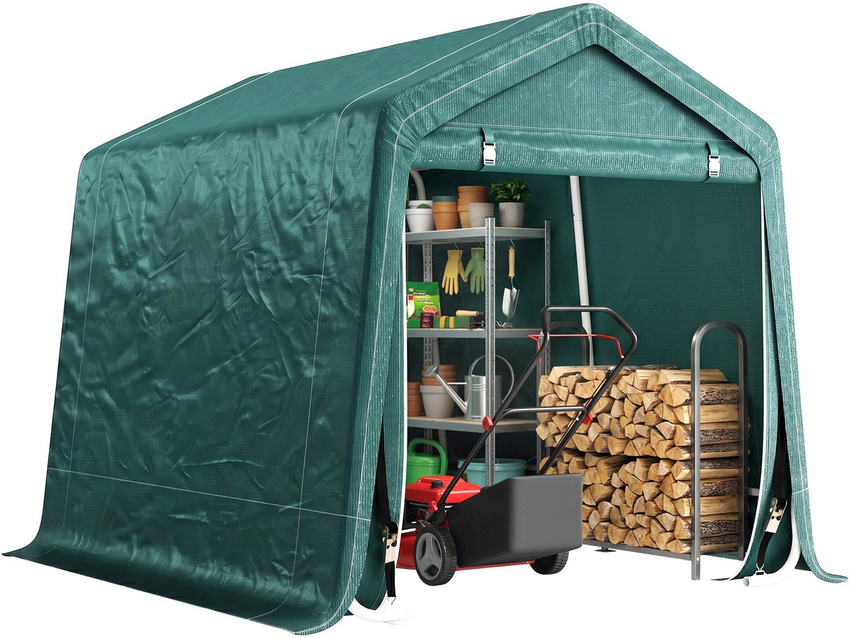 2,4x2x2 m tuintent, buitenschuur met 2 deuren met ritssluiting, waterdicht, UV-bestendig, groene tent