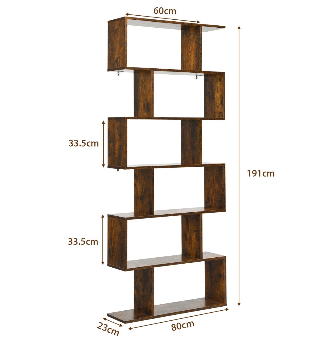 SureDeal® - Boekenkast - Laags Vrijstaande vormige - Anti kantelbeveiliging ontworpen - Wit - Zwart - 80x23x191 cm - Koffiebruin