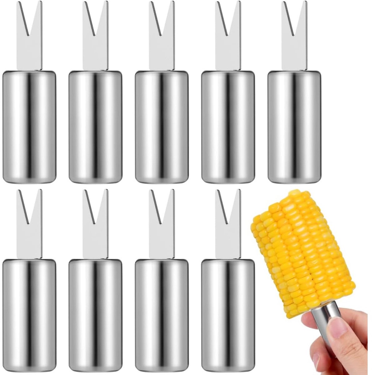 longziming - Maiskolvenhouders - Maisprikkers - Grillspießen - Veilig Vasthouden - Dubbele Tanden - Roestvrij Staal - Ergonomisch Design - Veelzijdig Gebruik - 10 Stuks