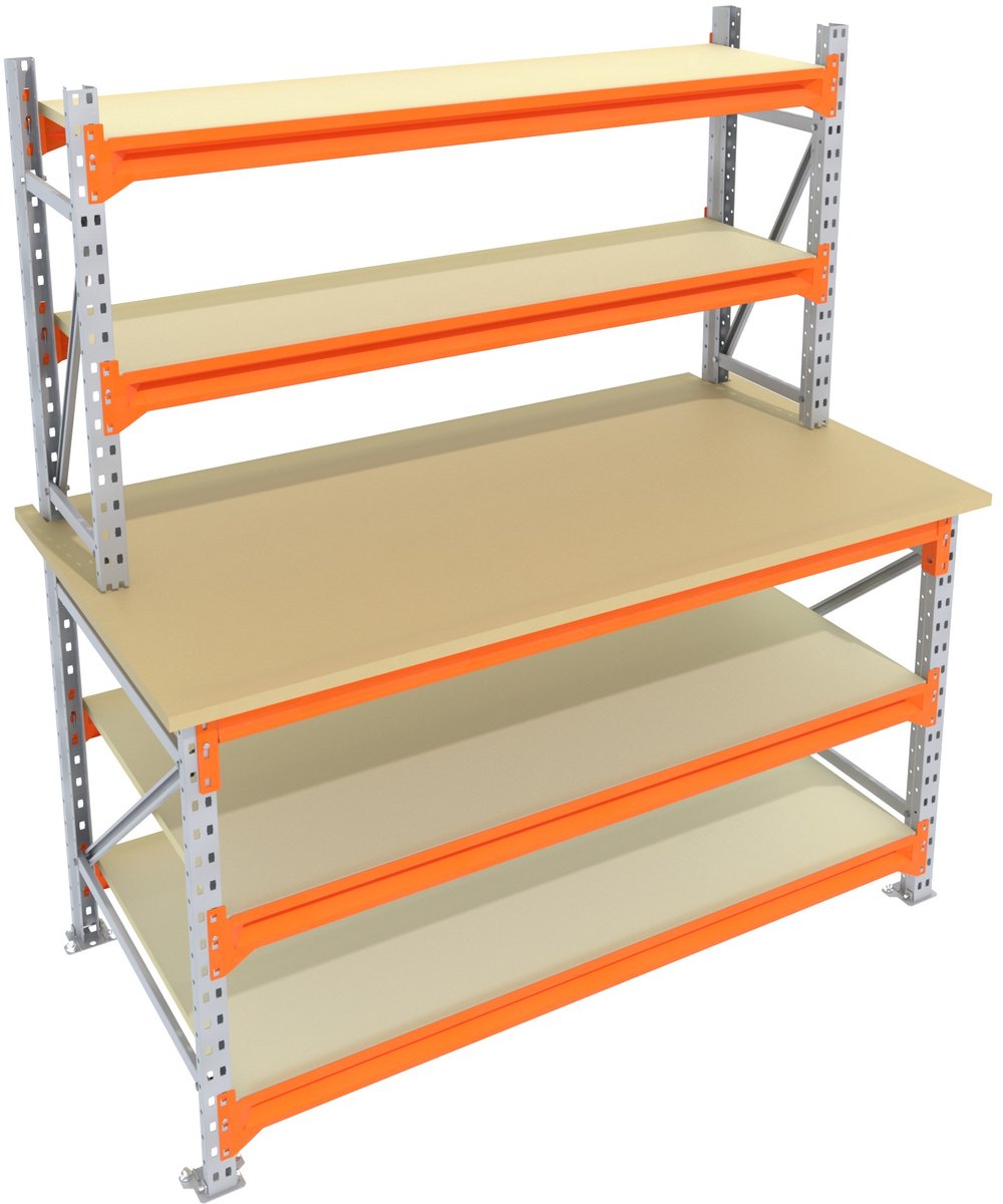 Werkbank of Inpaktafel vast GALVA 135centimeterx105centimeter - 3 niveaus (2 opbouw, multiplex)