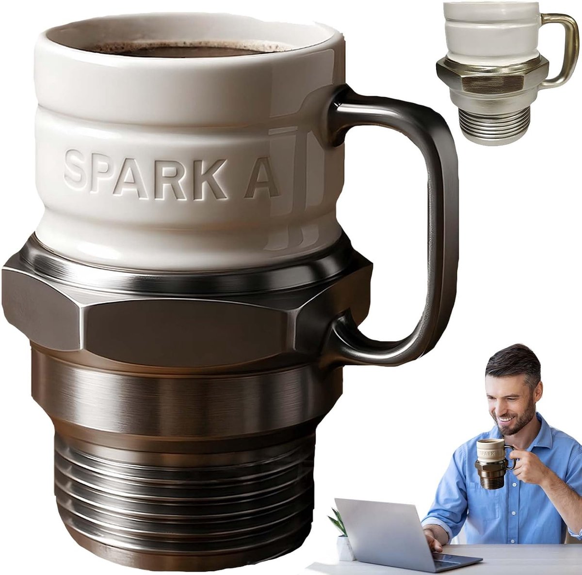 Mok Van Roestvrij Staal Met Bougie-Design - 300 ml Creatieve Autostijl Voedselveilig Geurloos Duurzaam Handvat - Ideaal Voor Koffie Bier Thee En Sap - Uniek Cadeau Voor Monteurs En Racefans