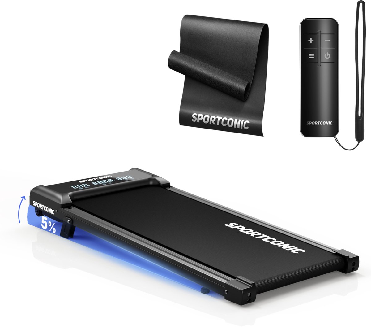 Sportconic Loopband 1-6km/u - Walking pad met Helling - Wandelband voor onder het Bureau - Incl. Afstandsbediening en Beschermmat van Sportconic