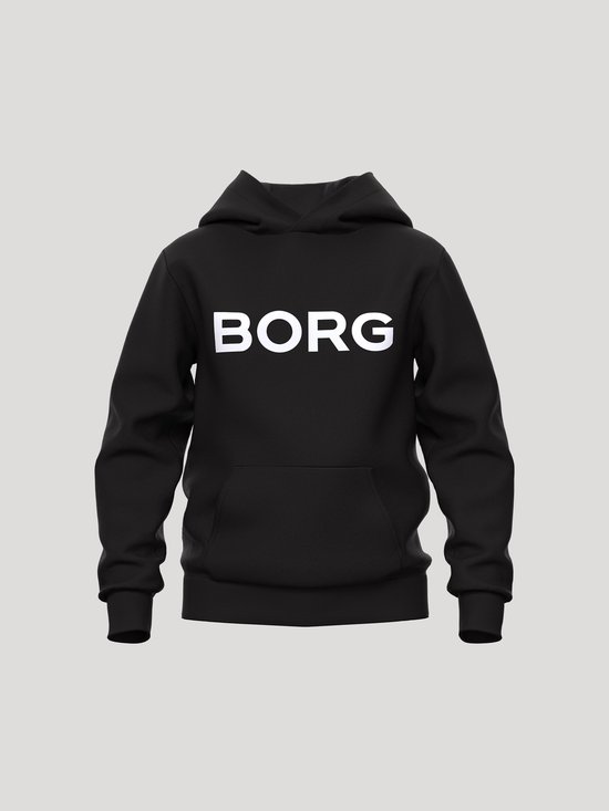 Sweat à capuche noir Björn Borg avec l'inscription blanche 'BORG' sur le devant et une poche kangourou.