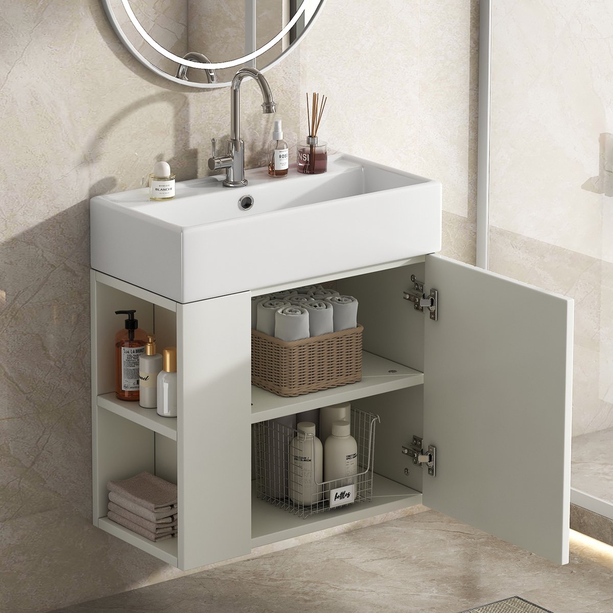 Badkamermeubel met wastafel 55 cm - hangend wastafelmeubel wit - meubel voor gastentoilet - 55x31x66,5 cm - Opbergen - Badkamer Wit