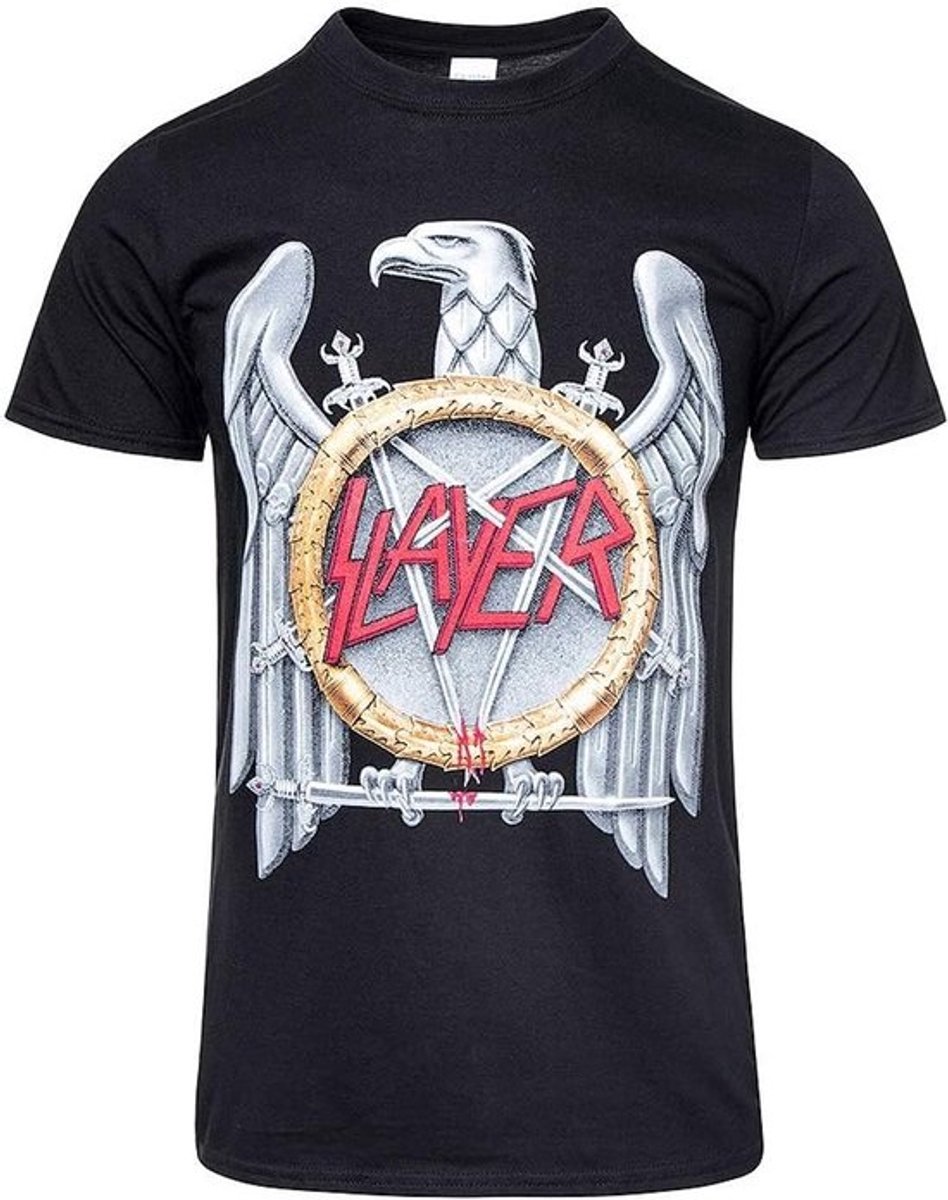 Zwart T-Shirt met Zilveren Adelaar Print - Maat XXL