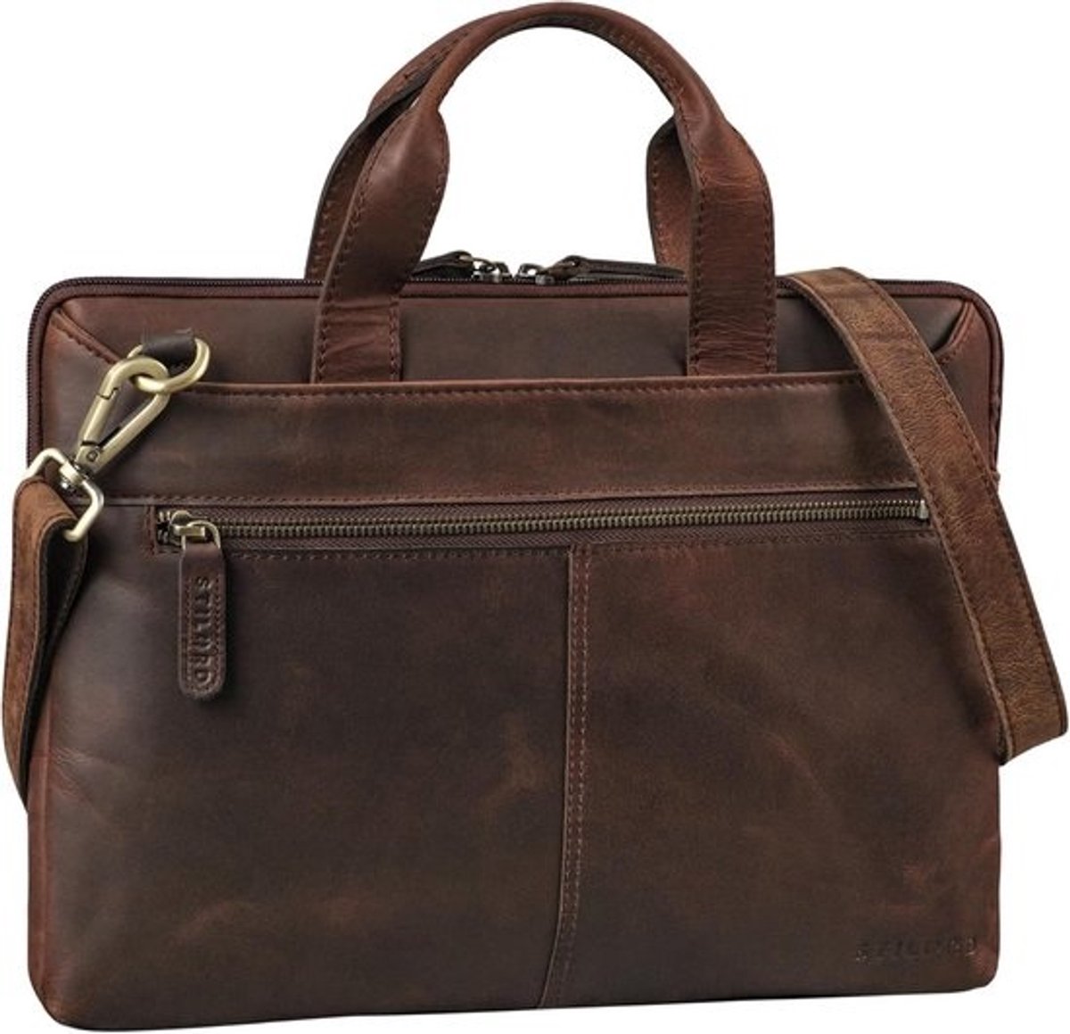 Leren Laptoptas 14 Inch Vintage Schoudertas Kort Model Heren Dames Zwart Bruin