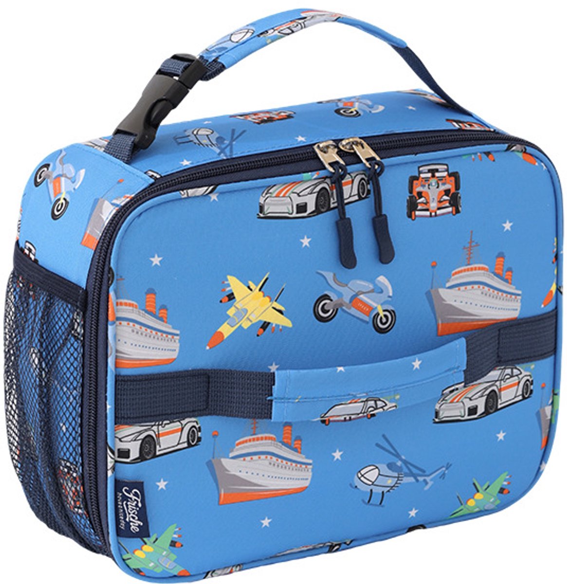 YAGXIG Geïsoleerde lunchtas voor kinderen - Snackbox voor kinderen - Blauw auto-patroon - Geïsoleerde tas met handvat - Geschikt voor kleuterschool, school en picknicks