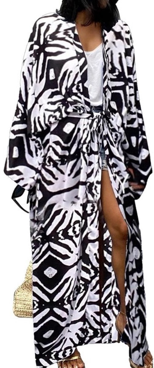 Dames Strandwikkel Jurk Losvallende Lange Kimono Vest Strandkleding