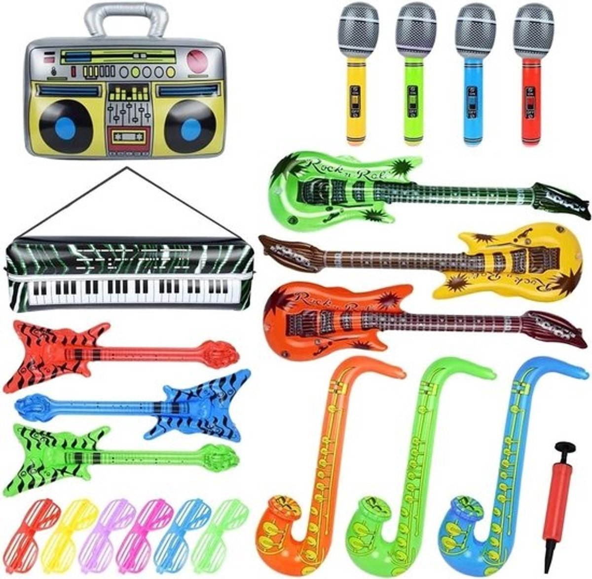22 Delige Set Opblaasbare Muziekinstrumenten: Gitaar, Saxofoon, Microfoon & Meer - Feestartikelen en Fotohokje Props