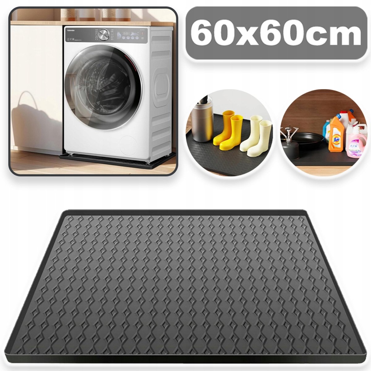 Antislip Siliconenmat Van 60x60 cm Met Opstaande Rand - Waterdicht Vaatwasmachinebestendig Kleurvast - Multifunctionele Beschermmat Voor Apparaten Voerbakken En Afvoer Van Huisdieren - Zwart