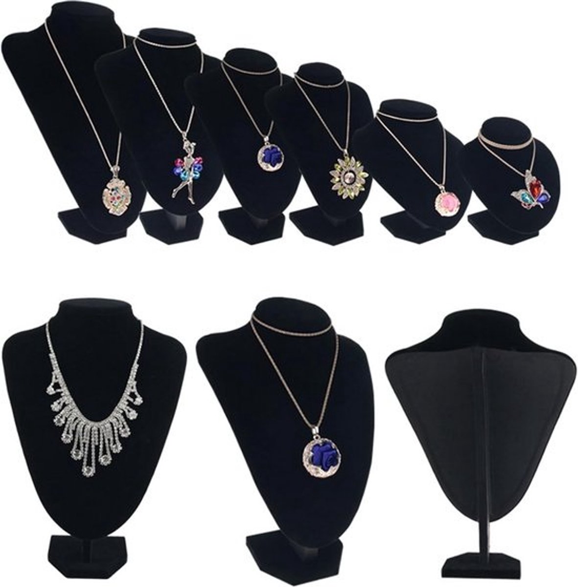 Halsketting Display Standaard Zwart Fluweel - Buste voor Sieraden Presentatie