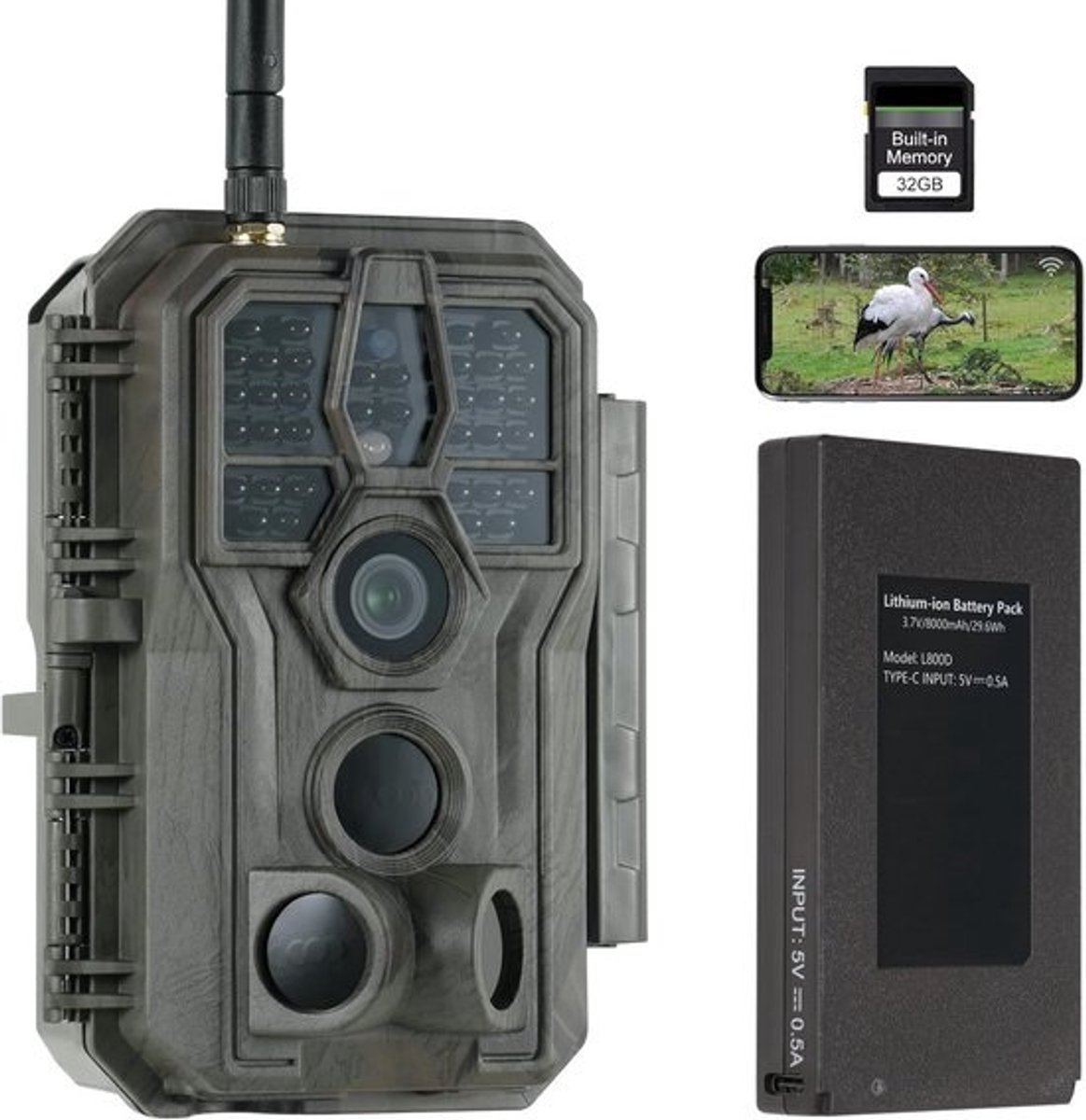 Wildcamera met Nachtzicht - 4K Ultra HD - Oplaadbaar - Waterdicht - Buitenmonitor