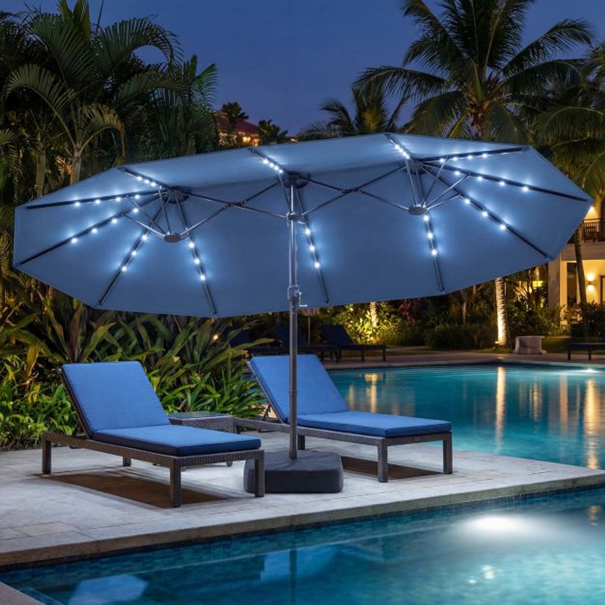 SureDeal® - Parasol - Dubbele Tuinparasol - LED Zonne Energie - Zelfopladend Zonnepaneel - 460x285x246 cm - Beige