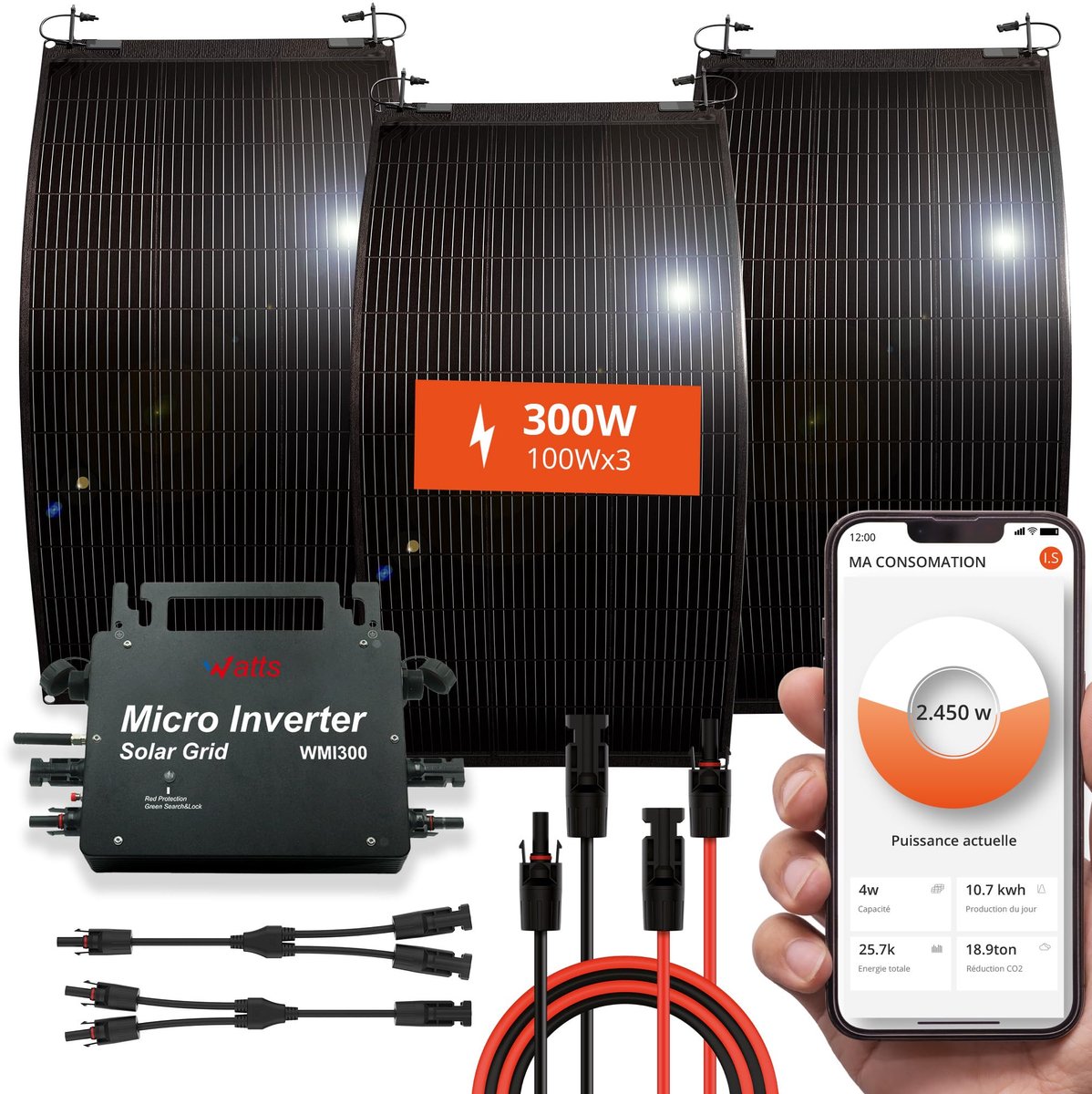 W onder Full Energy – complete zonne-set, klaar om aan te sluiten, flexibel, 300 W – monokristallijn, hoog rendement - ShopVlot