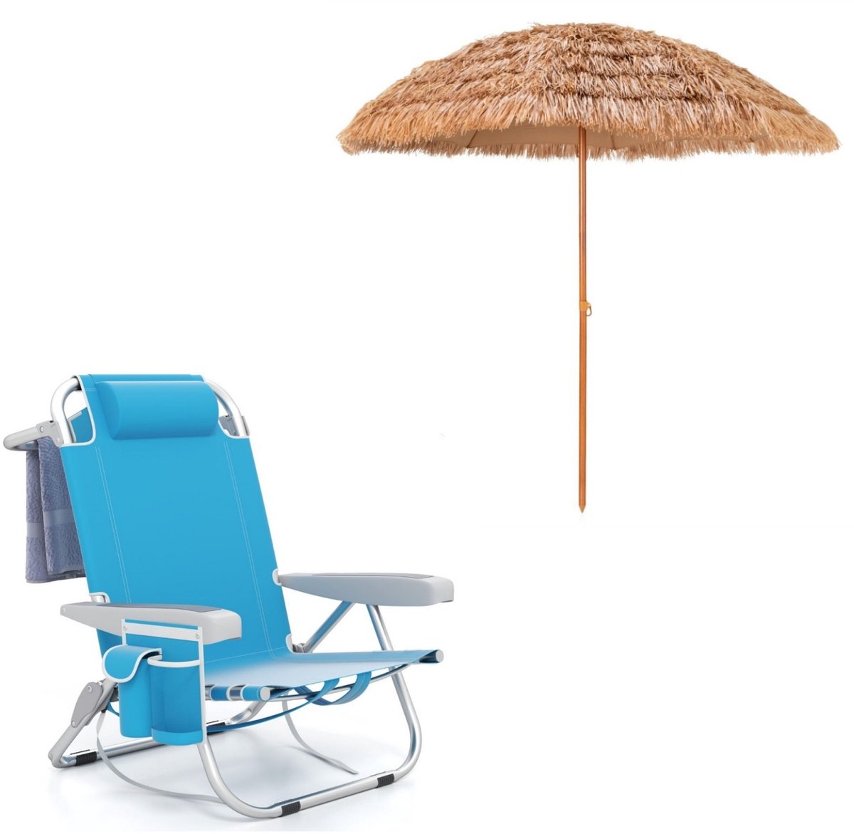 SureDeal® - Ligbed - Strandstoel - Verstelbare Rugleuning Standen - Marine blauw - Multicolor - Roze - 205x205x222 cm - Natuur