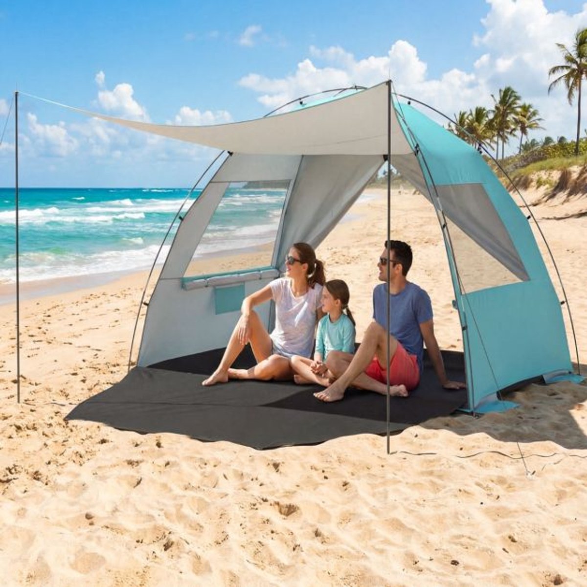 SureDeal® - Kamper - Strandtent - Luifel Kampeertent - Personen Draagbare Zonwering - Uitrekbare Bodem - Ventilatieramen - 260x150x160 cm - Blauw