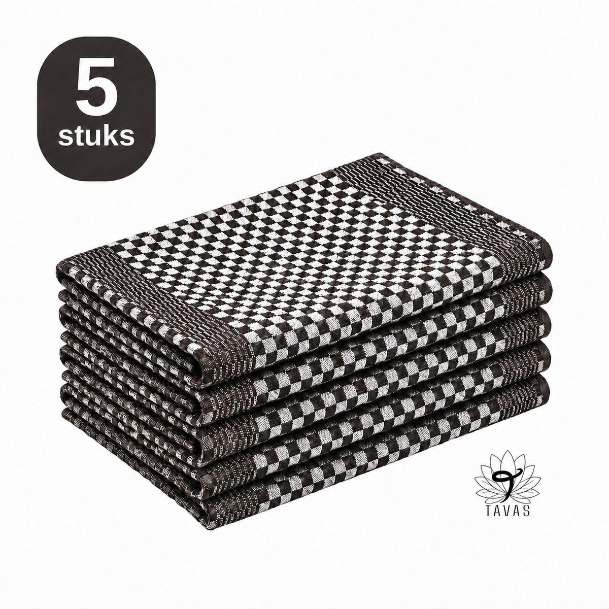 Theedoekenset - Glazendoeken | 50x70 cm | Zwart | Set van 5 | 100% katoen | Horeca Theedoeken | horeca Glazendoeken