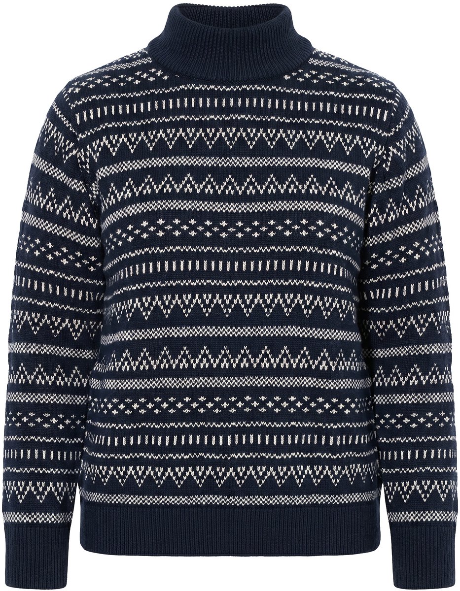 Ulla Popken - Dames - Pullover jacquard opstaande kraag lange mouwen - Marine - Maat 46+